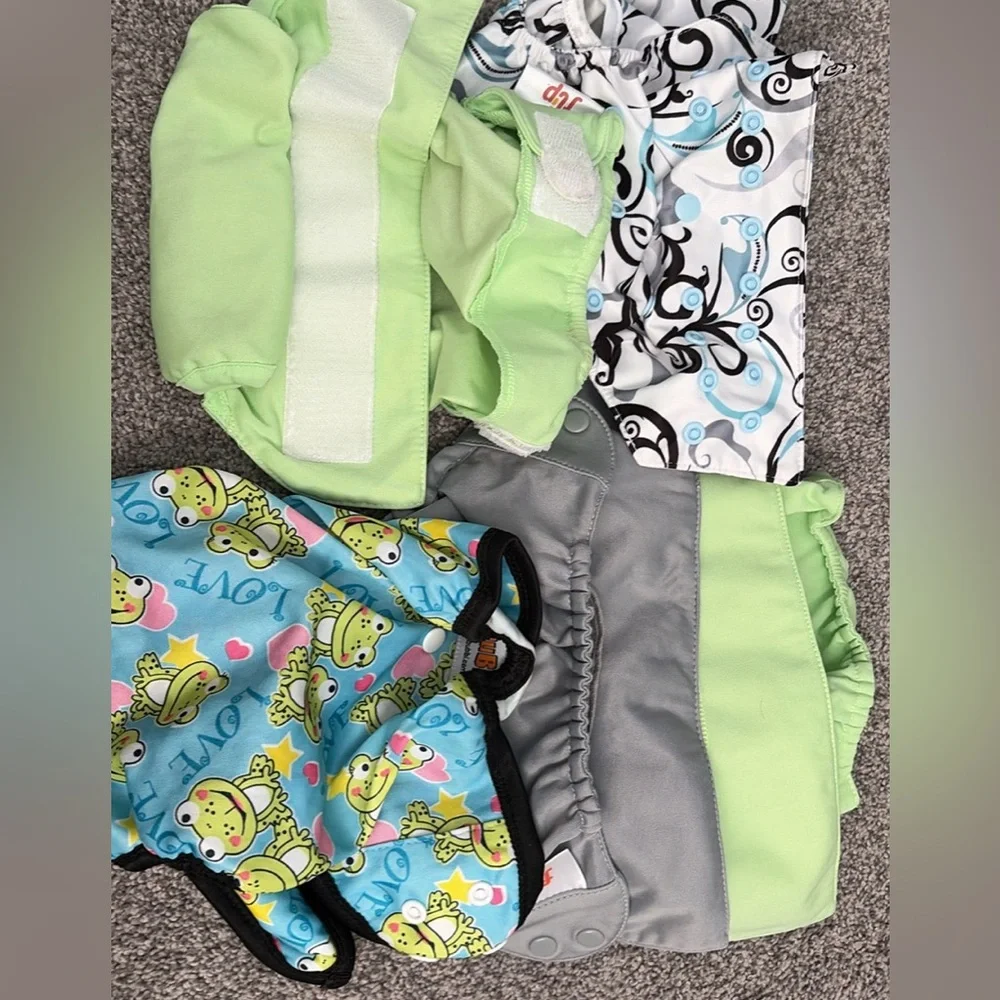 Kids Frog Print Diaper Cover - Green and Gray
